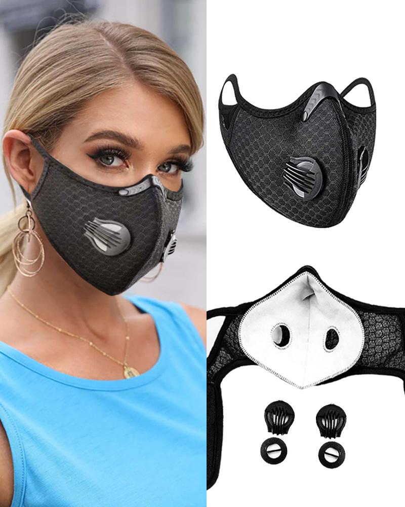 

Solid Breathing Washable 2 Valves Face Mask (1 filters as gift), Black