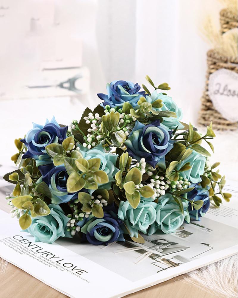 

Silk Rose Bouquets Artificial Flowers For Wedding Home Party Decor, Blue