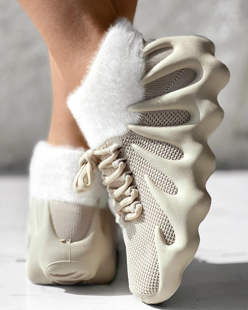 

Lace-up Octopus Knit Breathable Sneakers, Beige