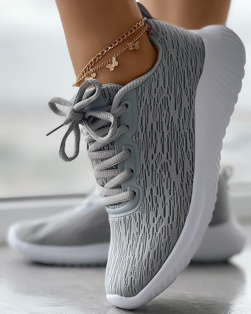 

Breathable Eyelet Lace-up Sneakers, Gray