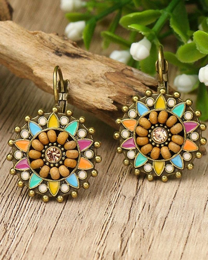 

1Pair Vintage Colorful Floral Shaped Bohemian Hook Earrings, Multicolor