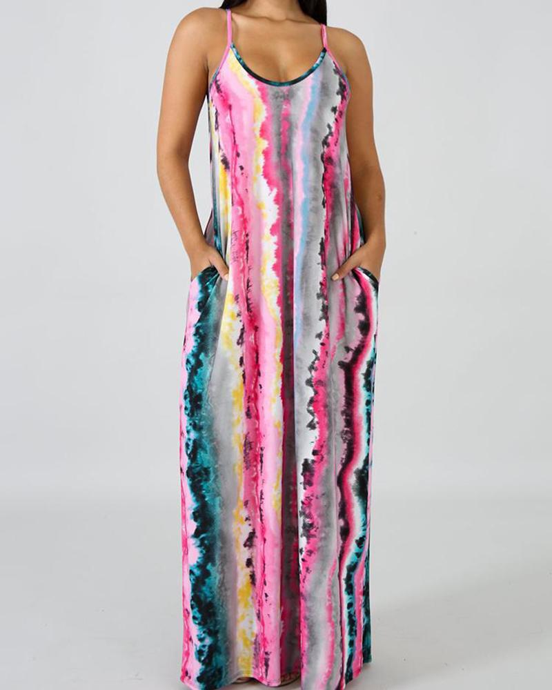 

Colorblock Pocket Design Maxi Dress, Hot pink