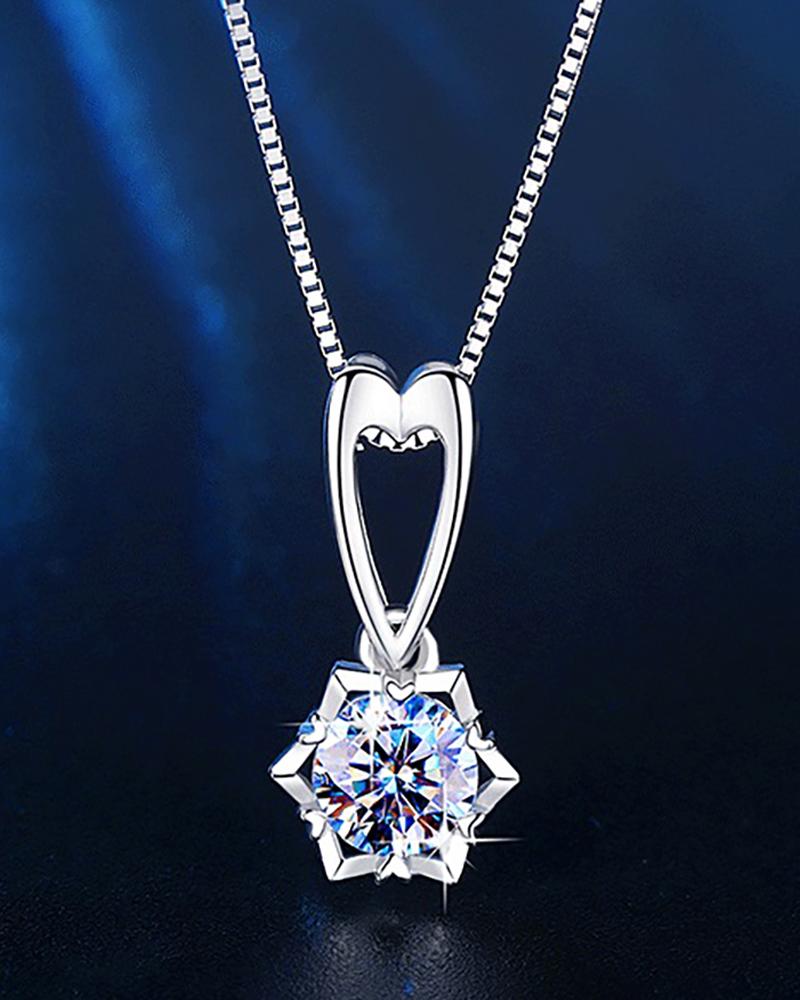 

Snwoflake Heart Pattern Rhinestone Decor Necklace, Silver