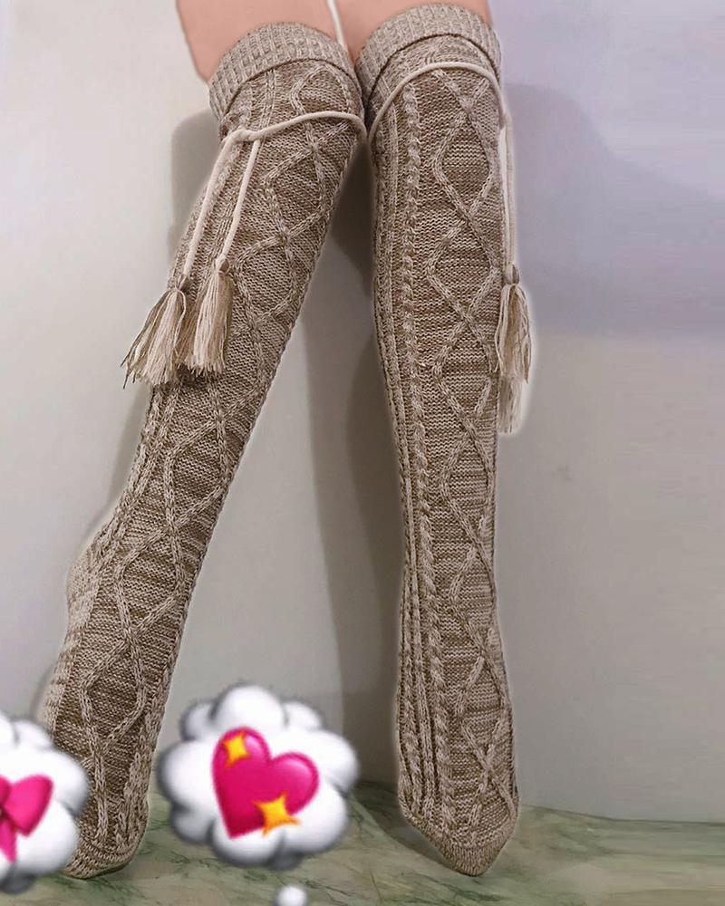 

Braided Tassel Decor Knee Length Socks, Style2