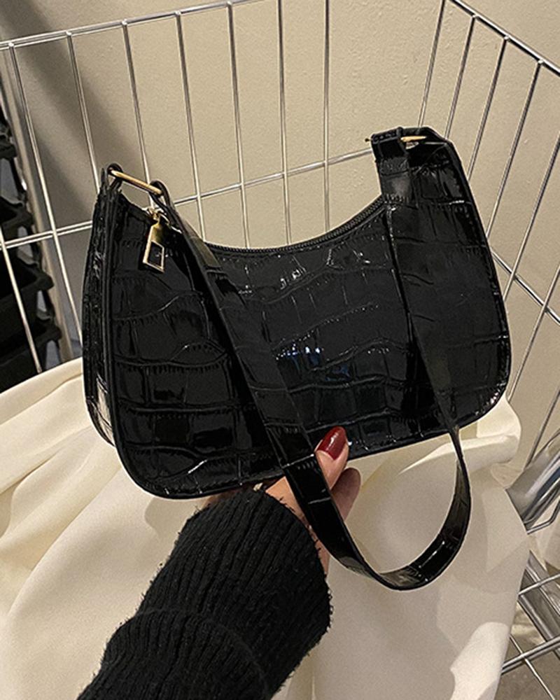 

Crocodile Fashionable Baguette Handbag, Black