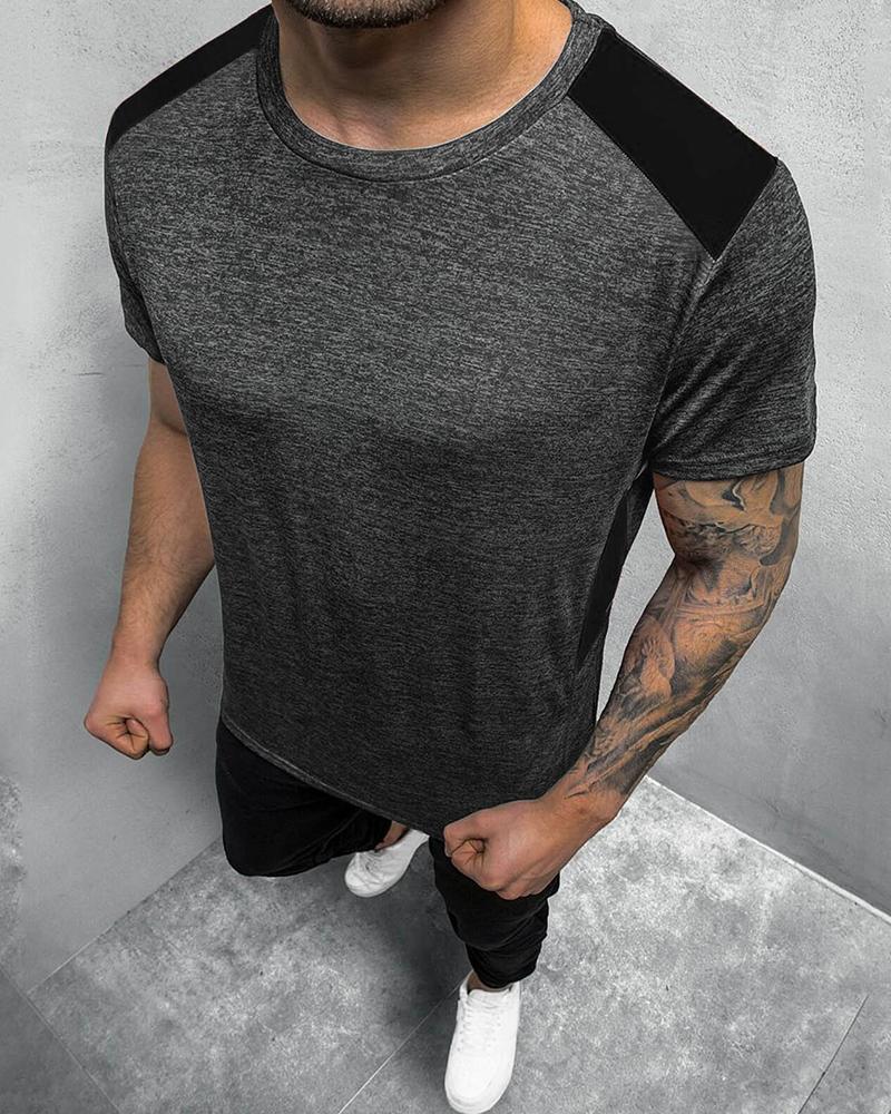 

Colorblock Short Sleeve Loose T-shirts, Dark grey