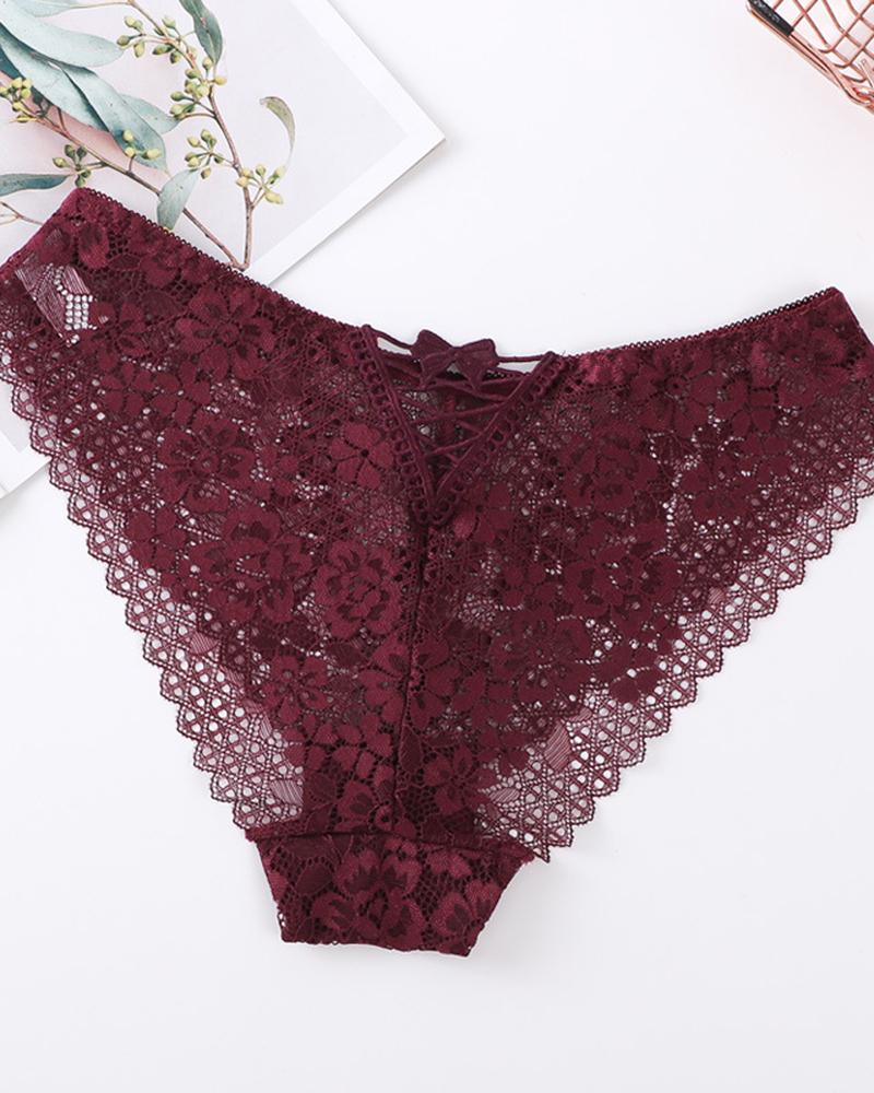 

Bowknot Decor Crochet Lace Panty, Purple