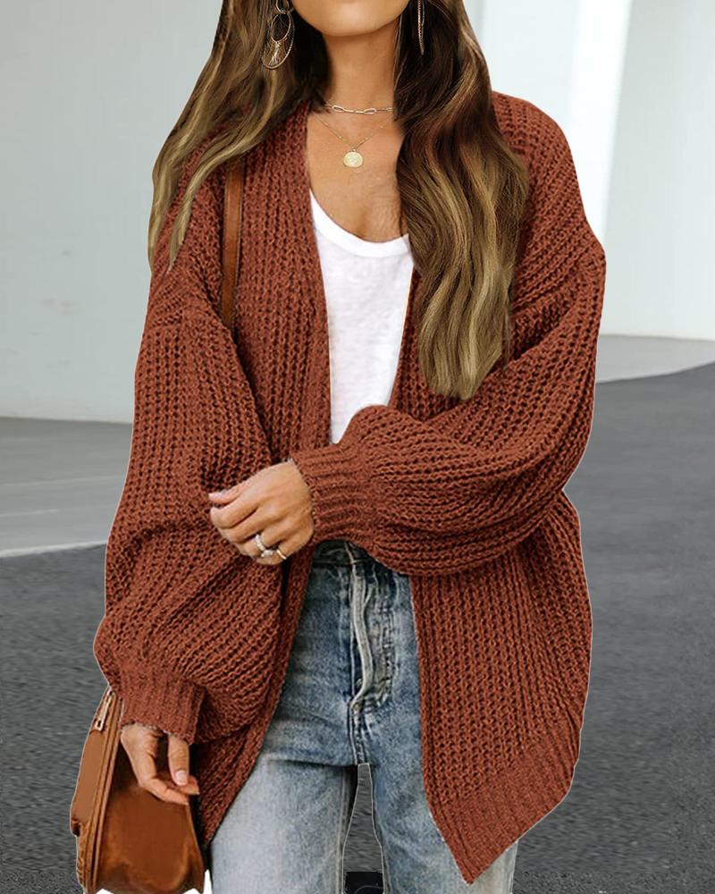 

Lantern Sleeve Open Front Chunky Knit Cardigan, Coffee