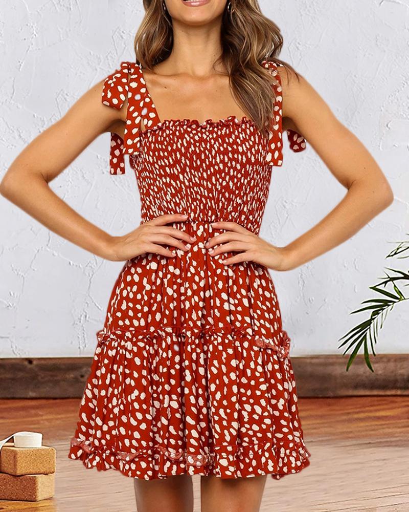 

Floral Print Ruffles Casual Dress, Red