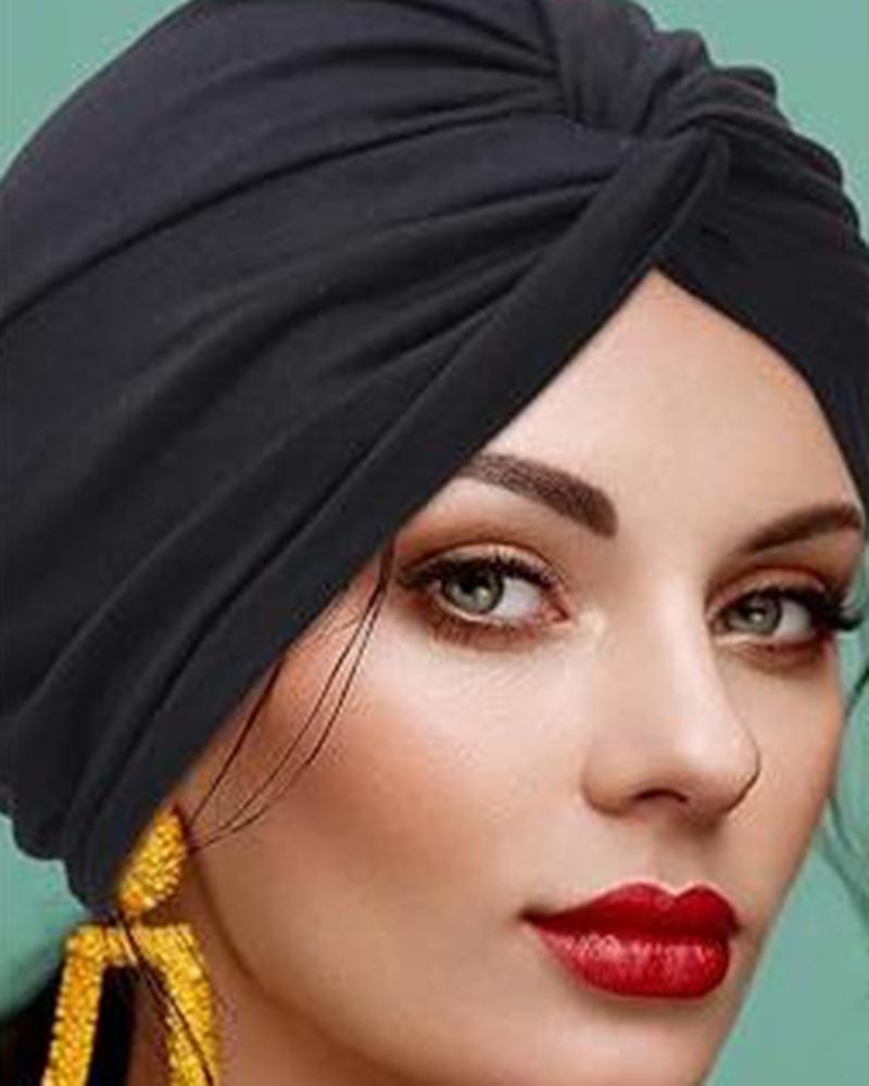 

Braided Twisted Head Wrap Beanie Hat, Black