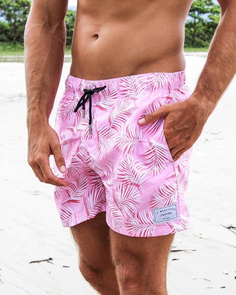 

All Over Print Drawstring Beach Short Pants, Pink