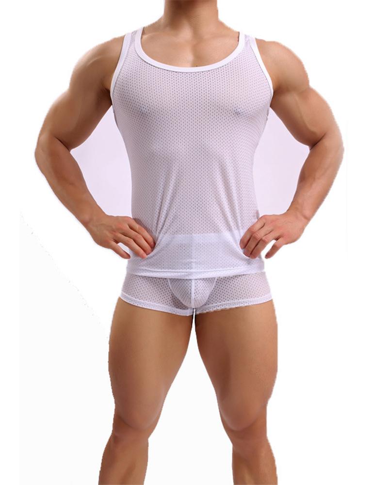 

Solid Sleeveless Slim Breathable Tanks, White