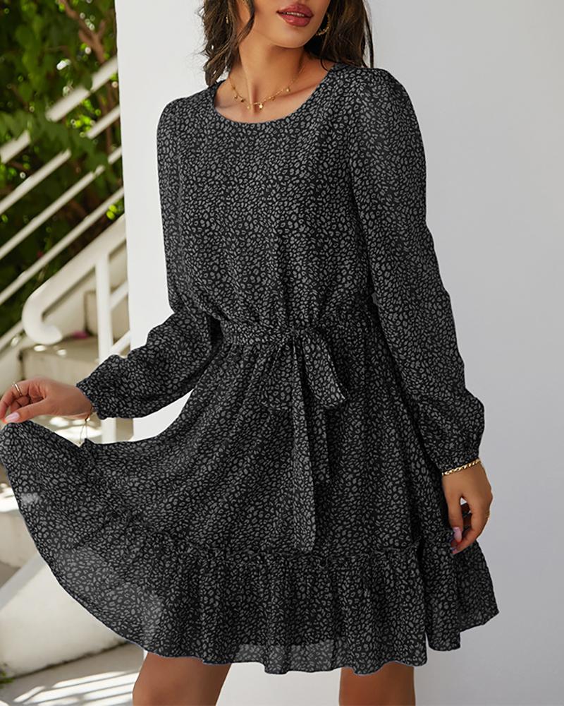 

Ditsy Floral Print Frill Hem Casual Dress, Black