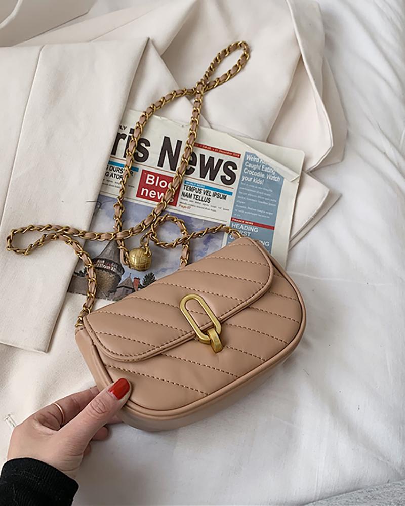 

Chevron Flap Chain Strap Satchel Bag, Khaki