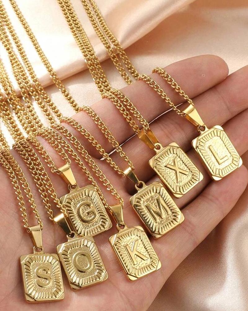 

1pc Letter Embossed Square Pendant Necklace, Style19