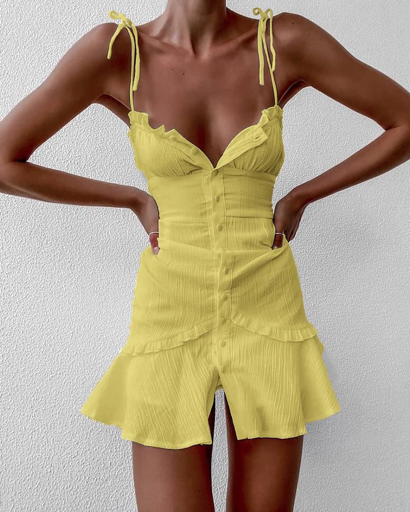 

Padded Ruched Frill Hem Bodycon Dress, Yellow