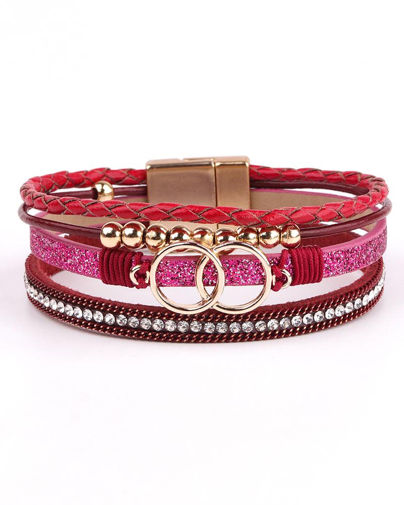 

1pc Bohemian Multi-layer Beaded Wide Magnet Bracelet, Red