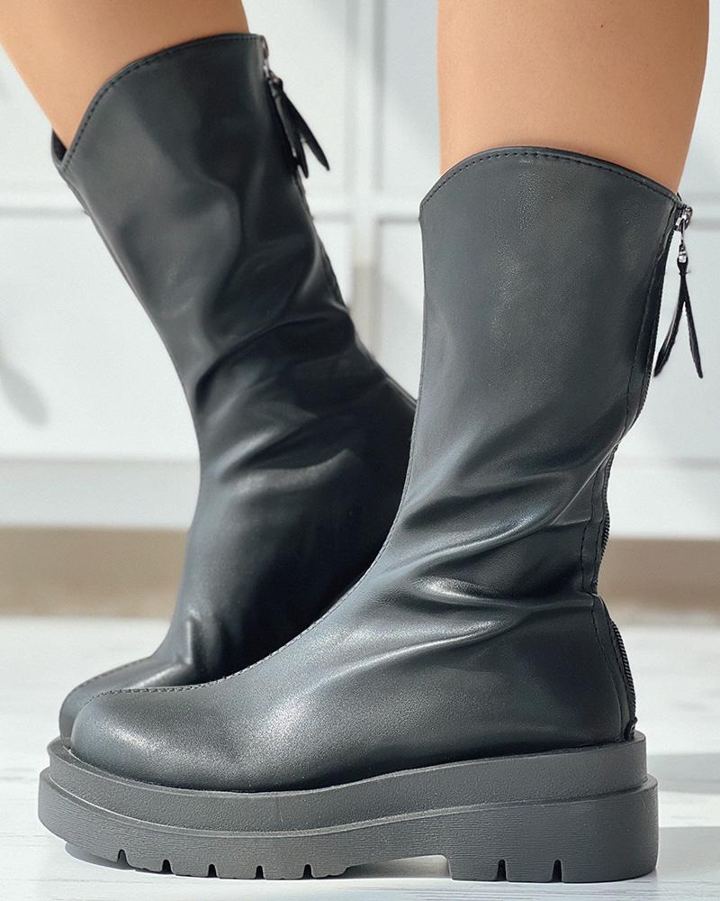 

Zipper Back Platform Ankle Boots, Black