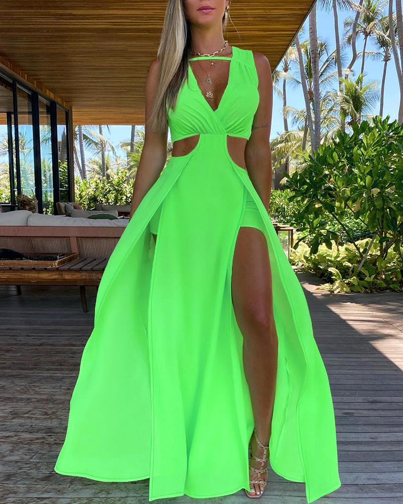 

Cutout Sleeveless Thigh Slit Maxi Dress, Green