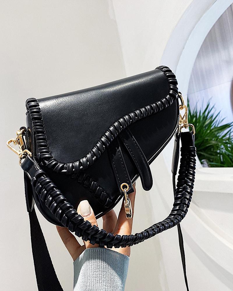 

Braided Design Saddle Bag, Black
