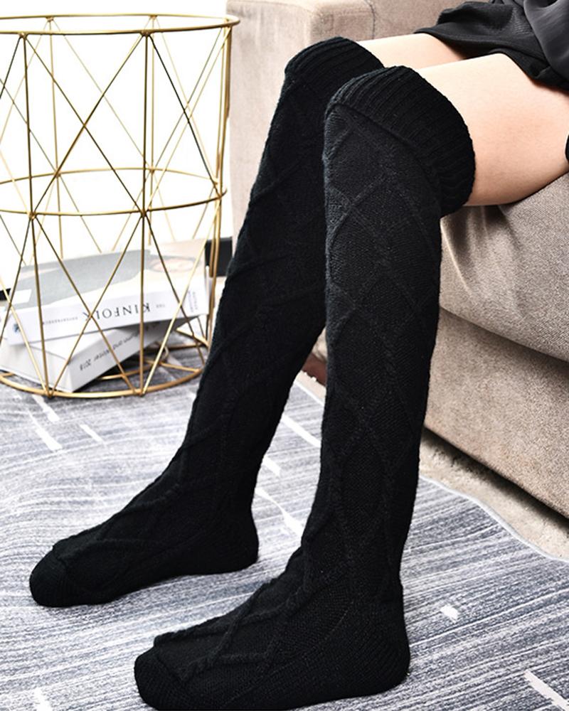 

1Pair Braided Bowknot Decor Skinny Long Socks, Black