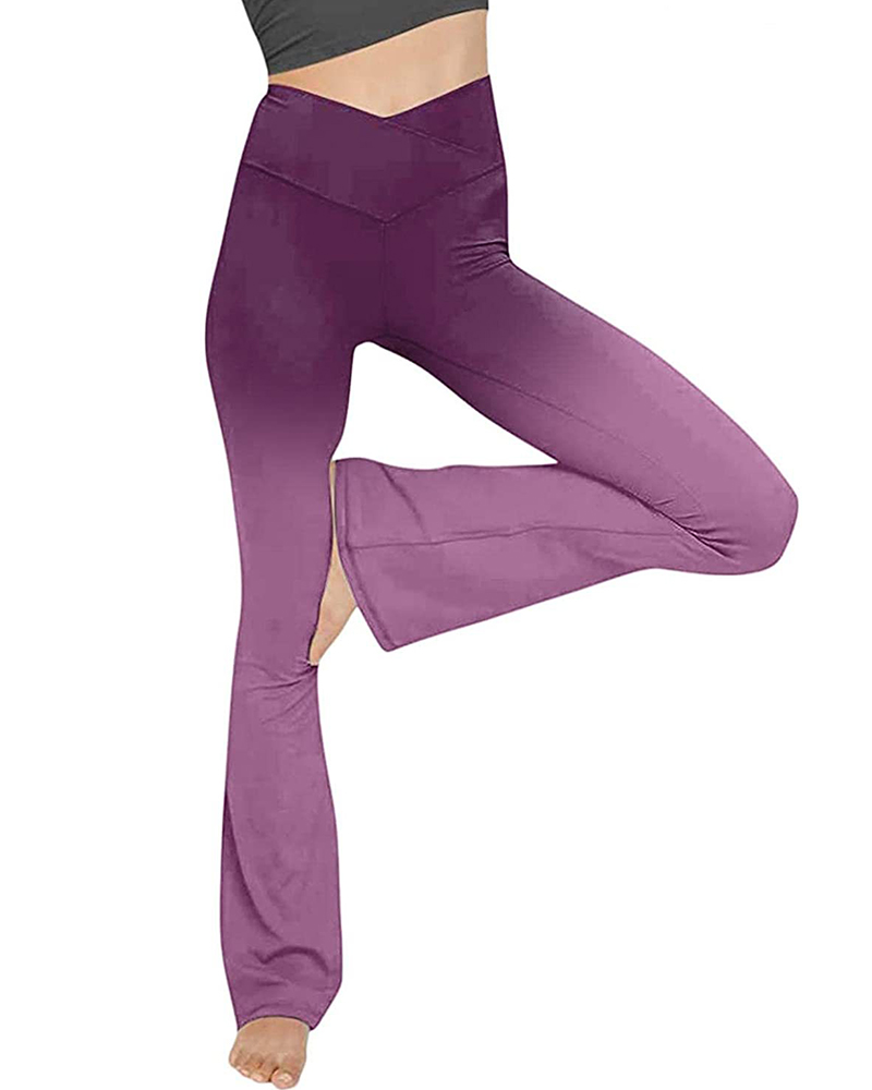 

Tie Dye Print High Waist Workout Bootcut Yoga Pants, Purple