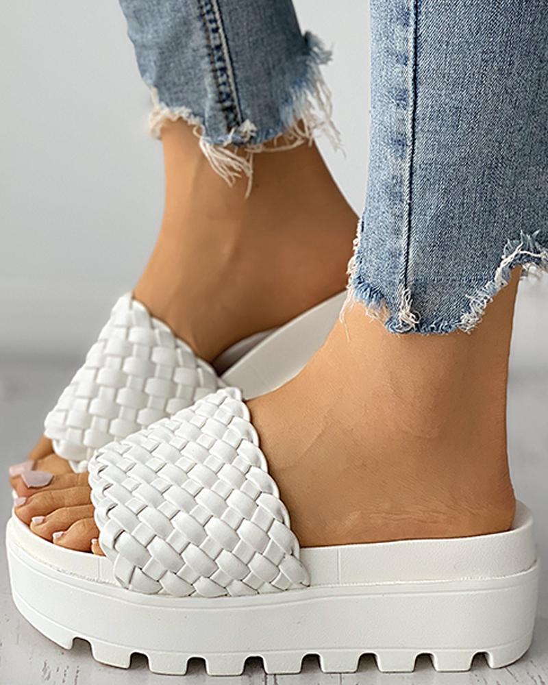 

Braided Open Toe Platform Slippers, White