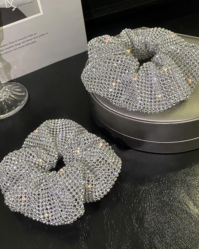 

1pc Sparkling Rhinestone Decor Scrunchie, Silver