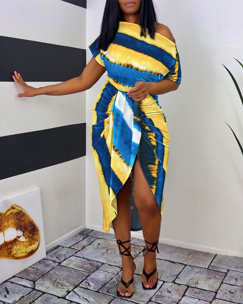 

Tie Dye Print Ruched Slit Casual Dress, Multicolor