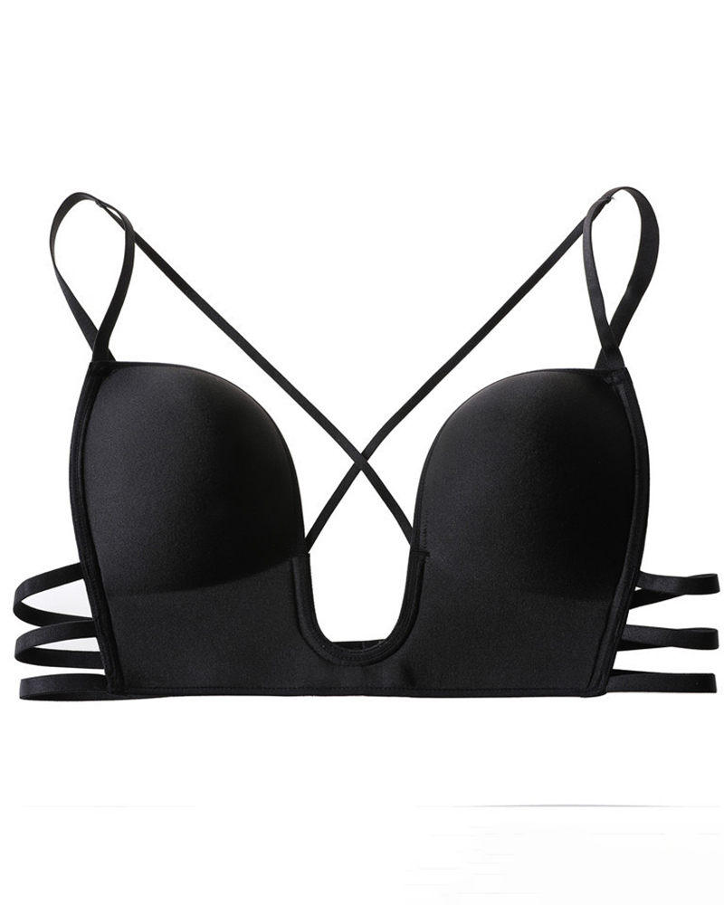 

Cutout Crisscross Push Up Seamless Bralette, Black