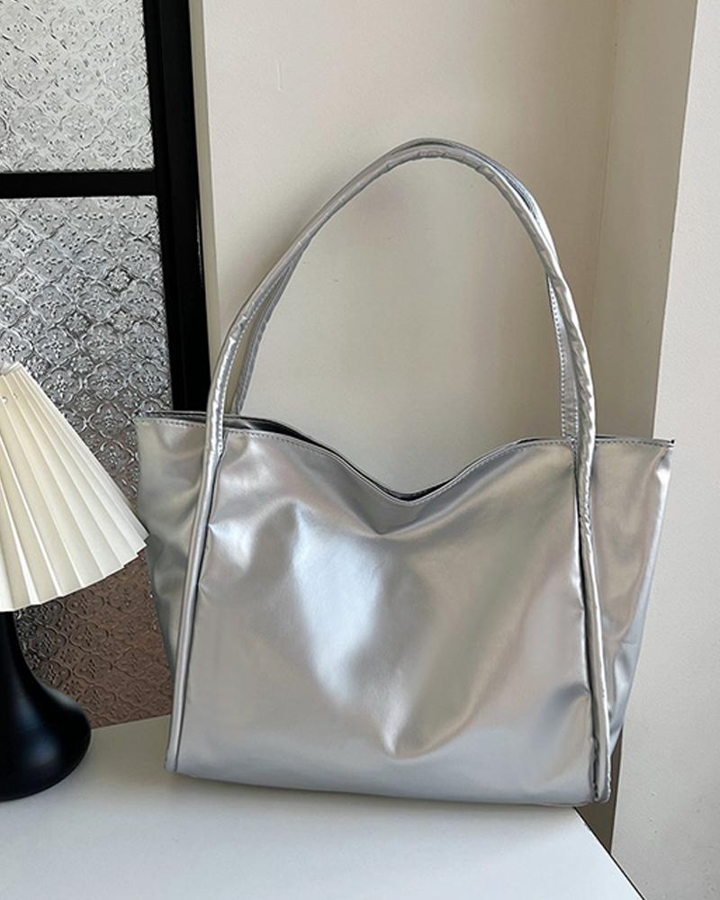 

Large Capacity Shoulder Tote Bag, Silver