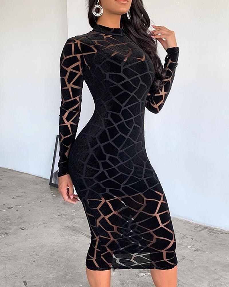 

Crack Trim Mesh Midi Dress, Black