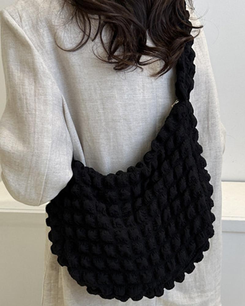

Fashionable Bubble Textured Zipper Shoulder Bag, Black