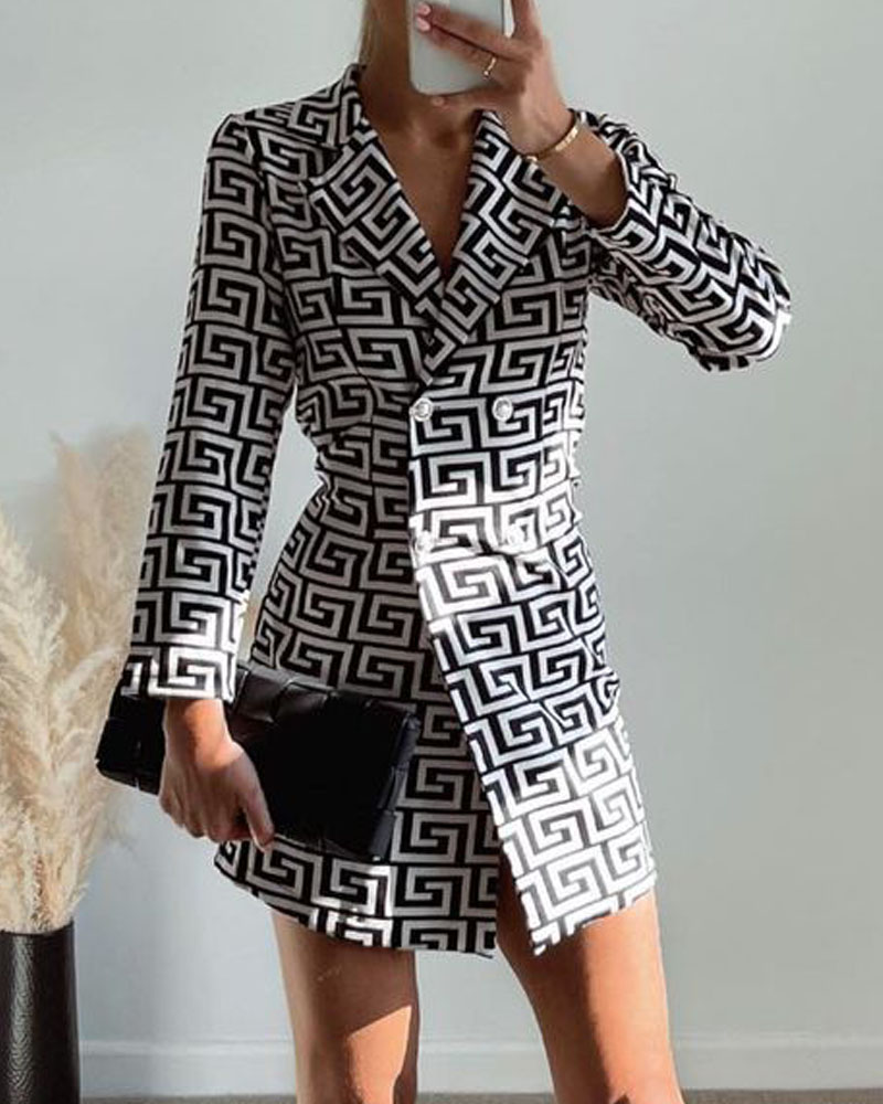 

Geo Print Double Breasted Blazer Dress, Style1