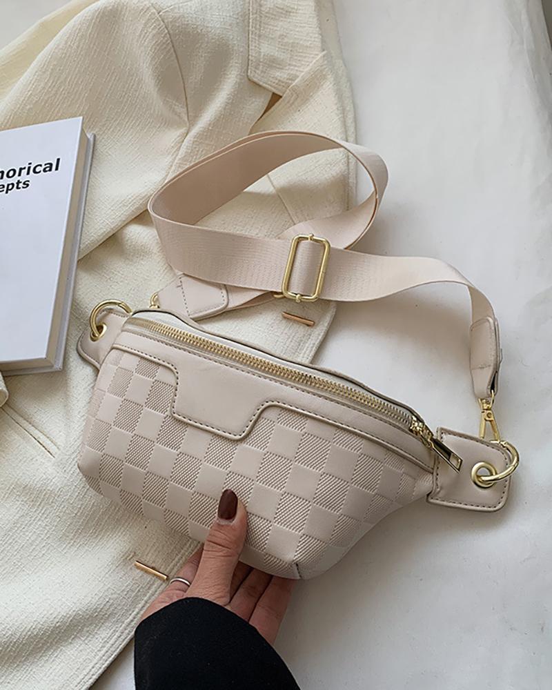 

Plaid Pattern Zipper Design Chest Crossbody Bag, Nude