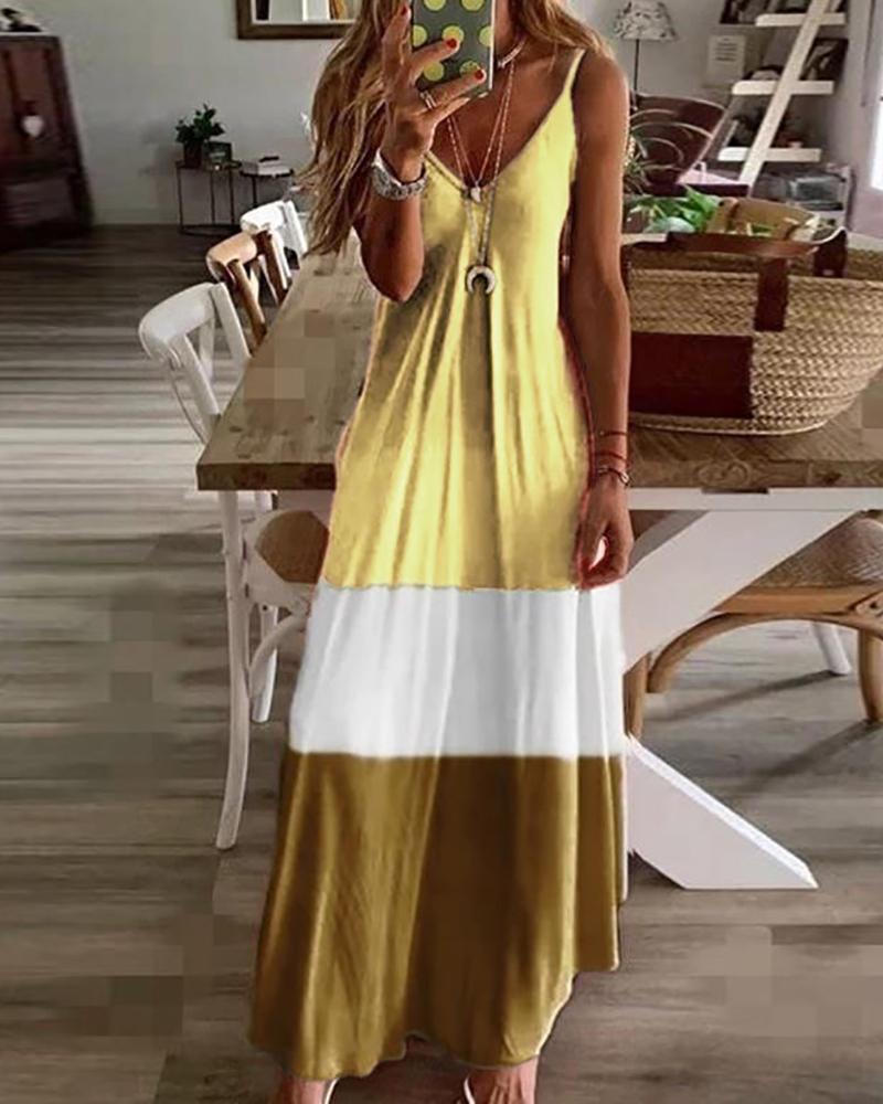 

Colorblock V-Neck Spaghetti Strap Maxi Dress, Yellow