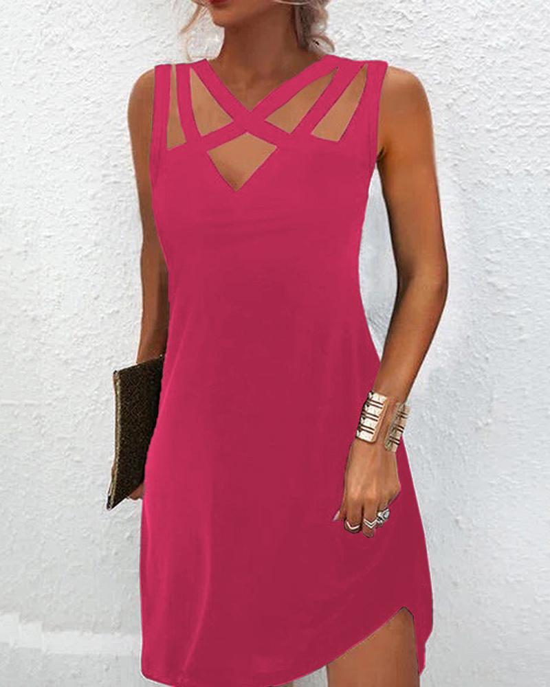 

Strappy Sleeveless Plain Casual Dress, Rose red