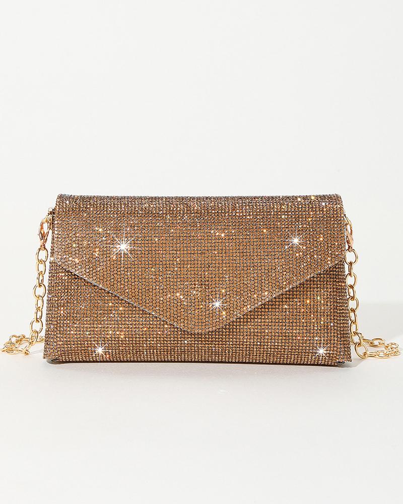 

Allover Rhinestone Evening Envelop Clutch Bag, Brown
