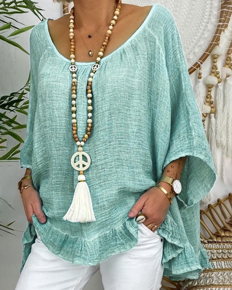 

Ruffles Trim Backless Solid Top, Light blue