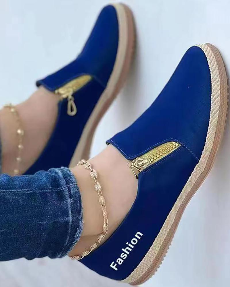 

Zip Side Letter Pattern Sneakers, Blue