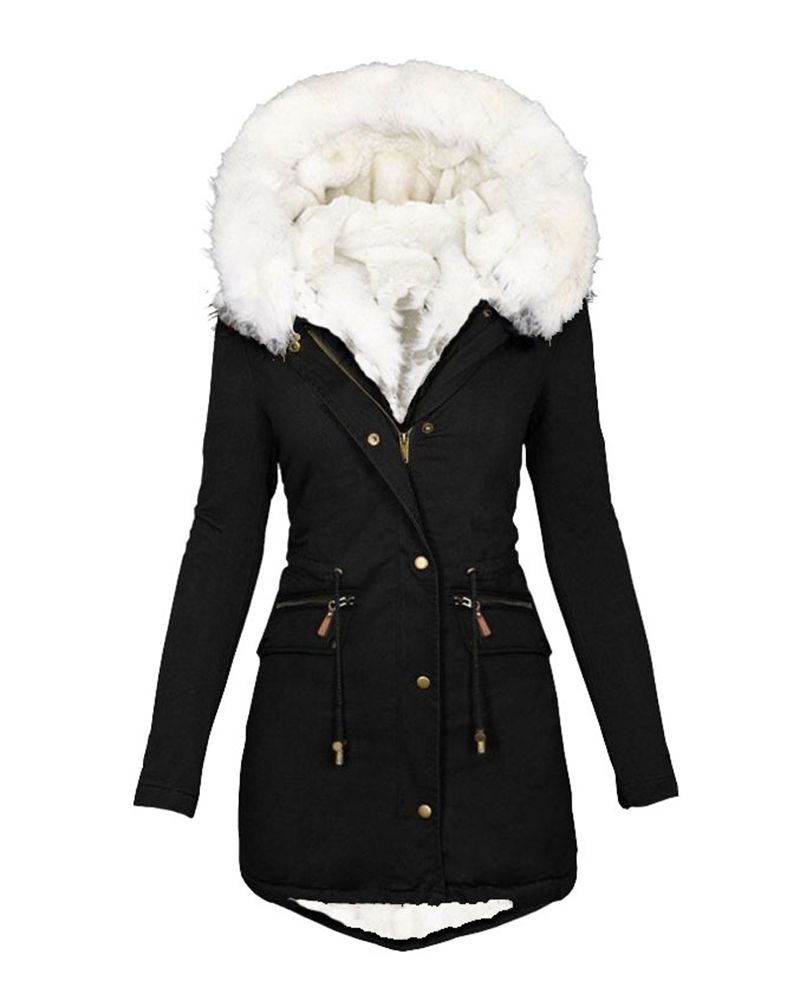 

Women' Parka Casual Winter Long Coat Zipper Pocket Design Drawstring Lined Hooded Fit Warm Jacket, Black