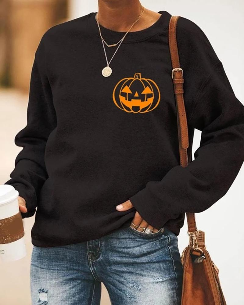 

Halloween Pumpkin Head Print Casual Sweatshirt, Black