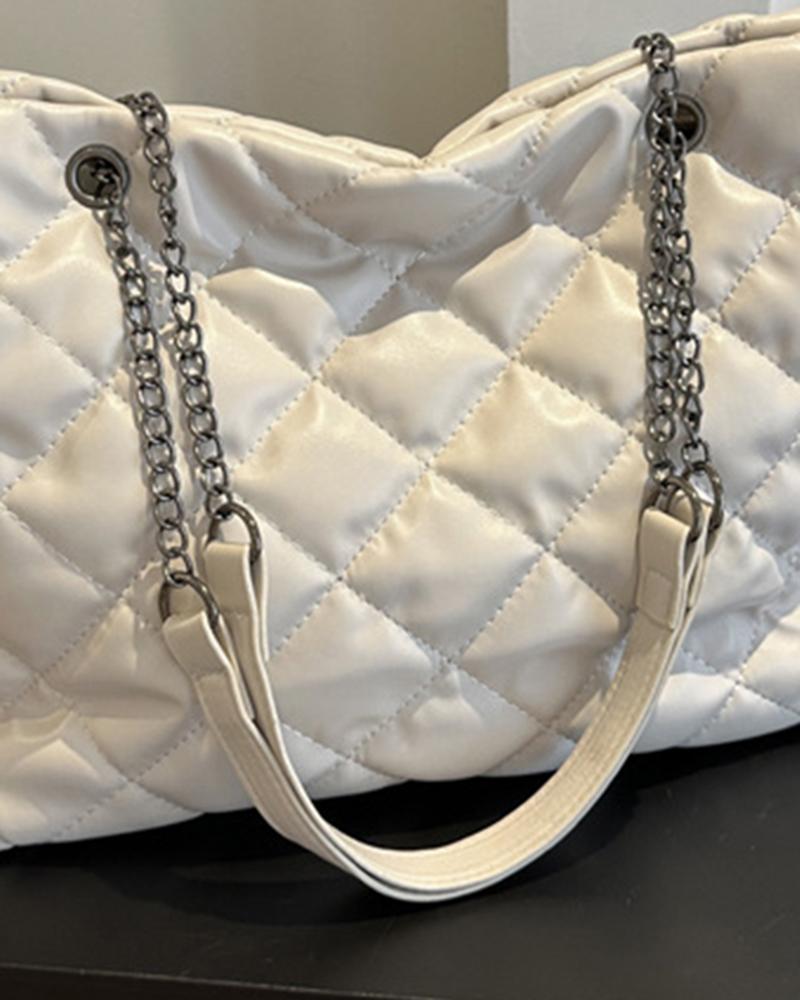 

Argyle Quilted Chain Strap Shoulder Bag, White