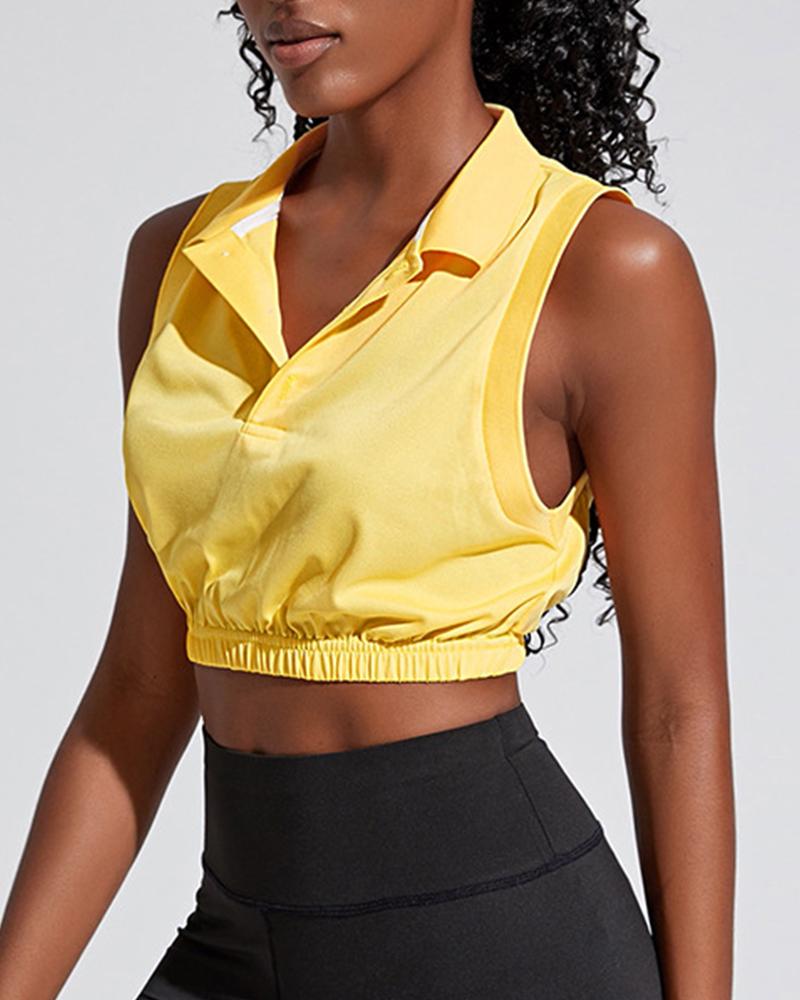 

Solid Color Sleeveless Skinny Short Active Tops, Yellow