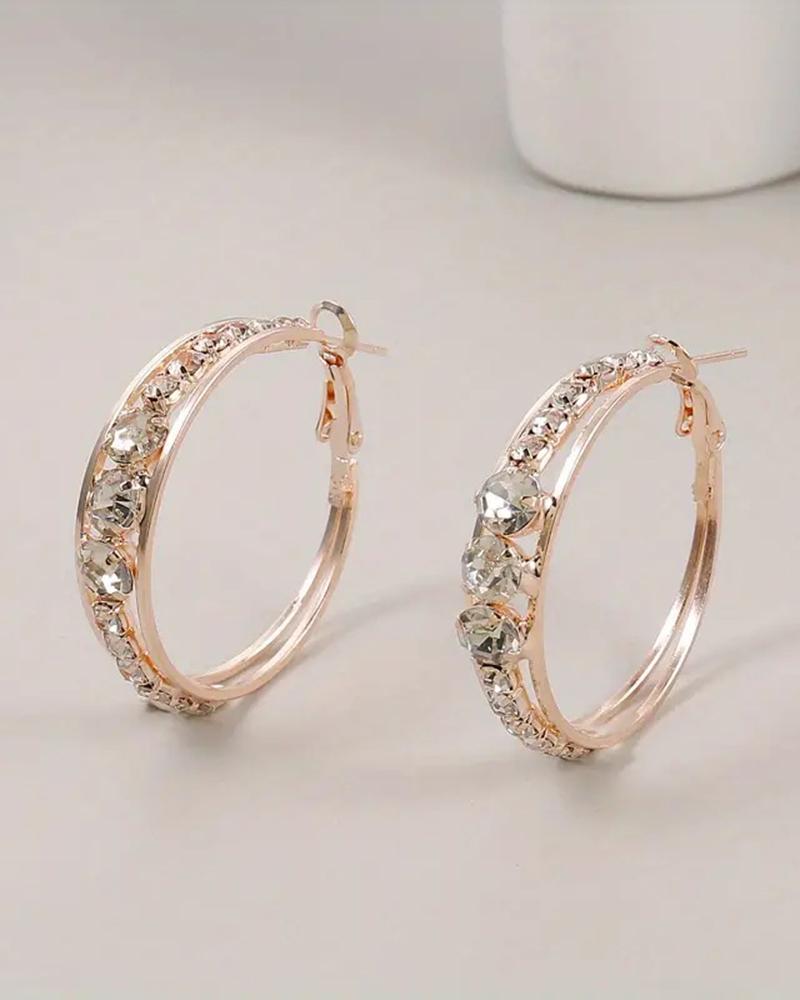 

1Pair Rhinestone Hollow Out Hoop Earrings, Rose gold