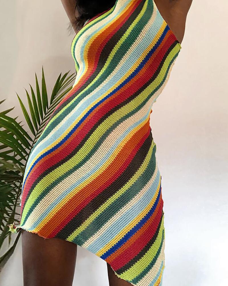 

Colorblock Striped Sleeveless Bodycon Dress, Green