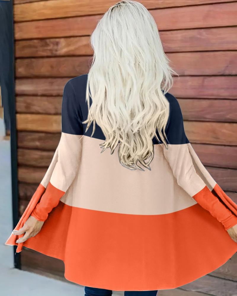 

Striped Colorblock Long Sleeve Coat, Multicolor