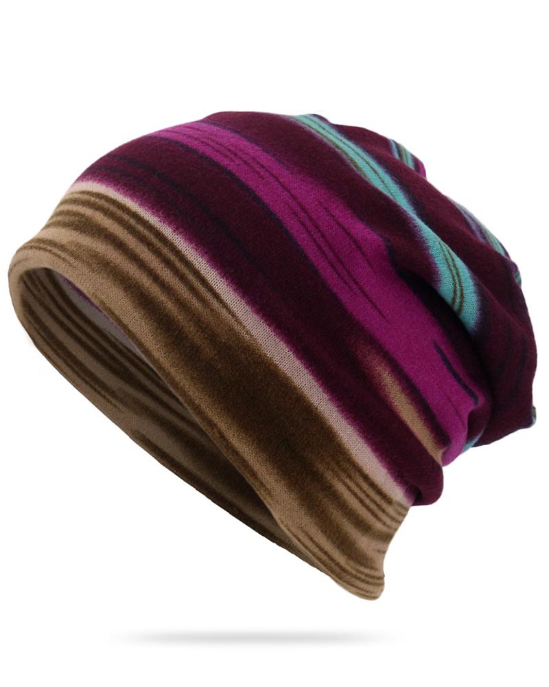 

Unisex Multi-purpose Hat Neck Warmer Contrasting Colors Striped Skull Hat, Purple