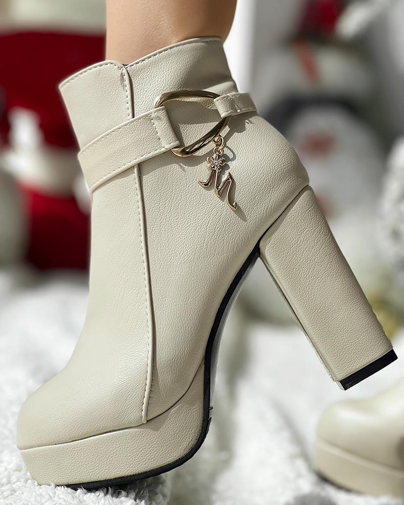 

Chunky Heel Platform Lined Ankle Boots, Beige