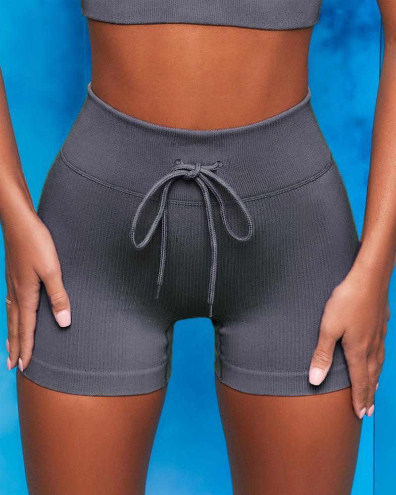 

High Waist Butt Lift Drawstring Active Shorts, Gray